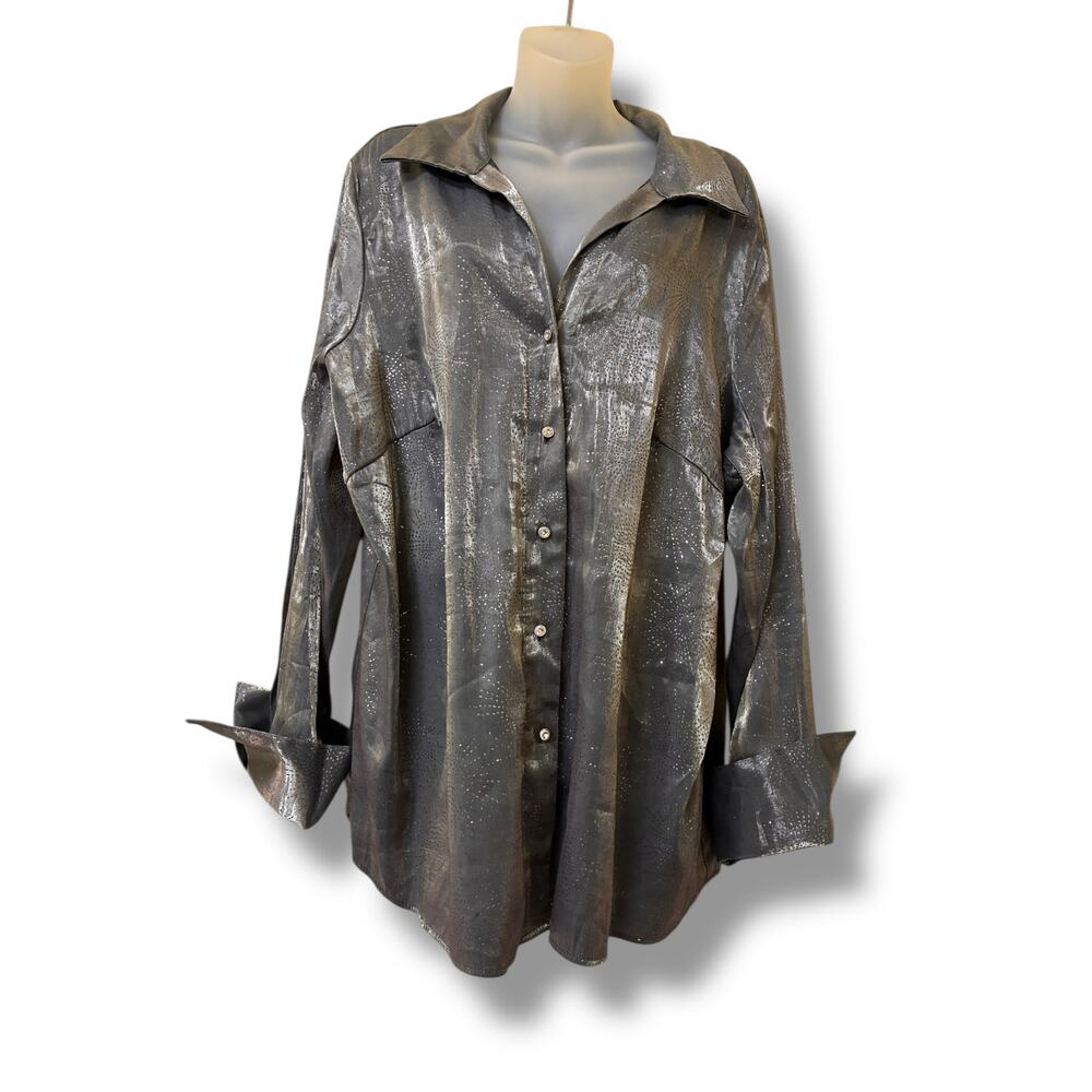 Ashley Stewart rhinestone metallic button down blouse - Picture 5 of 7